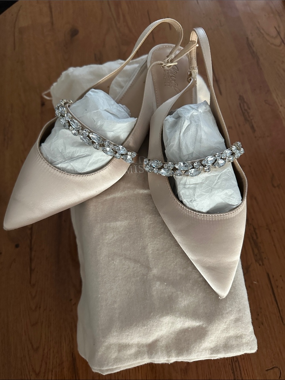 Jewel Badgley Mischka Bambi Pointed Toe Sling Back Champagne 8.5